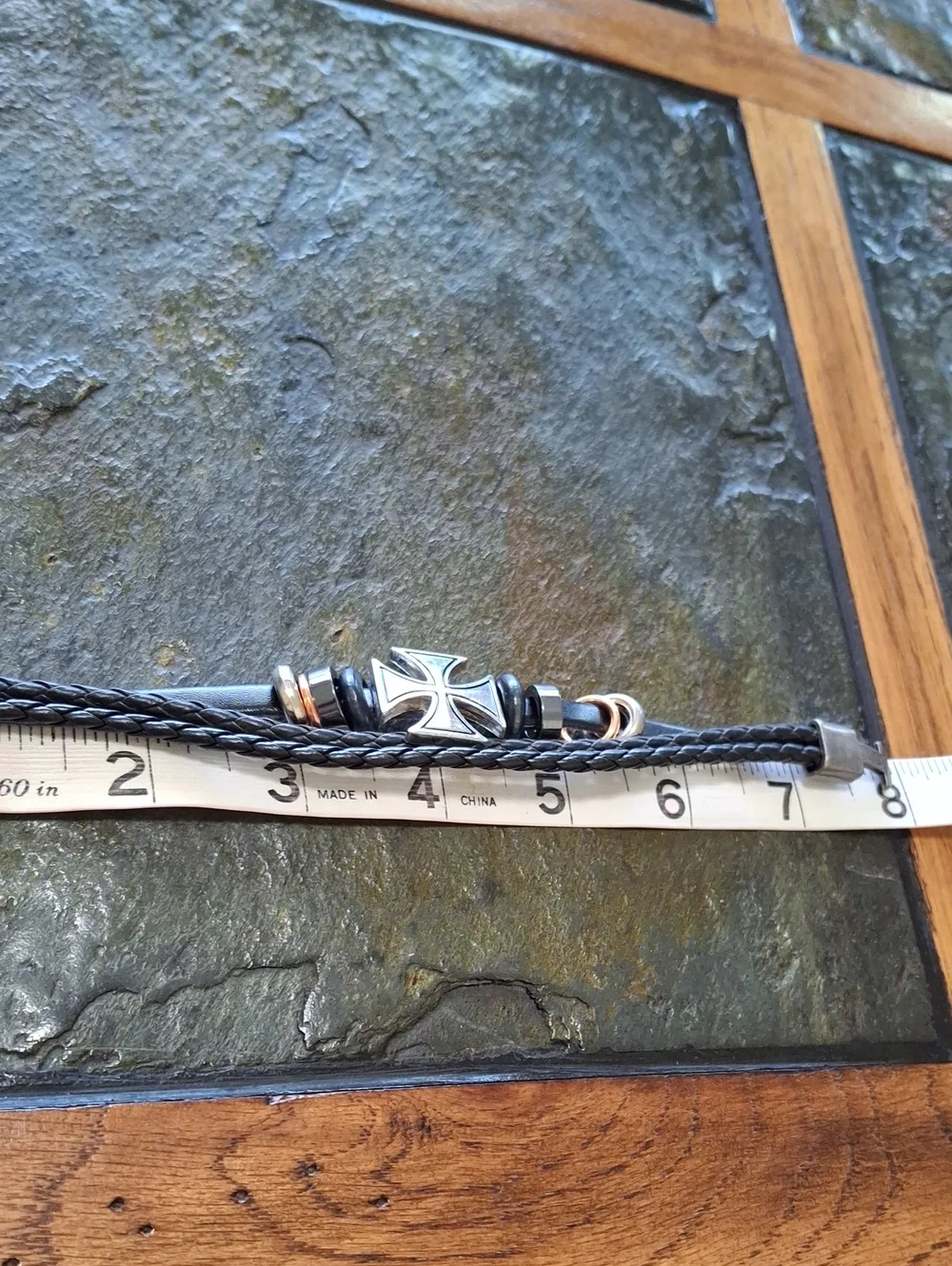 Black Leather Independent Cross with Metal Beads